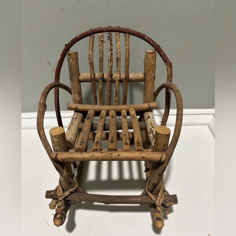 Miniature Vintage Wooden Doll/Bear Rocking Chair Rustic Twig